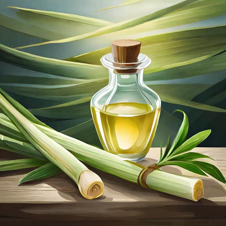 óleo essencial capim limao sobre uma mesa de madeira